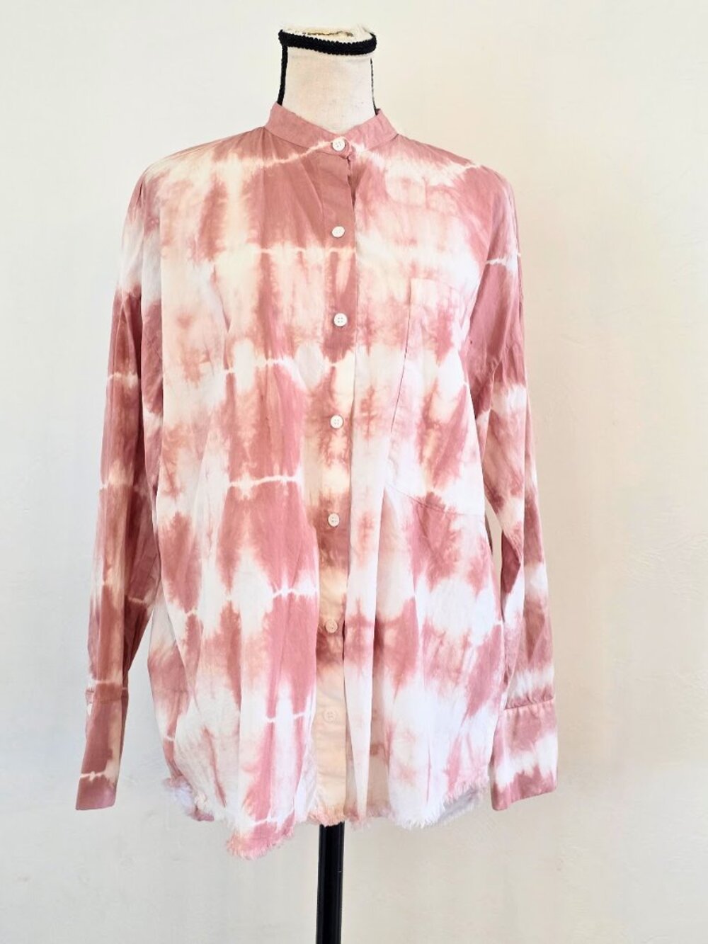 ZARA Pink Tie Dye Oversized Button Down Shirt Frayed Hem XS